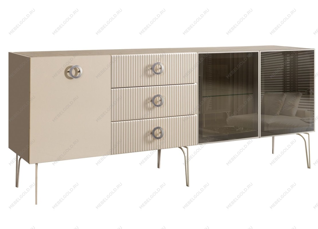 Комод 2.1м Bogemia Fillini (Слоновая кость) (Novabuk/Хром) БМКМ-5(Fi)[5][10]