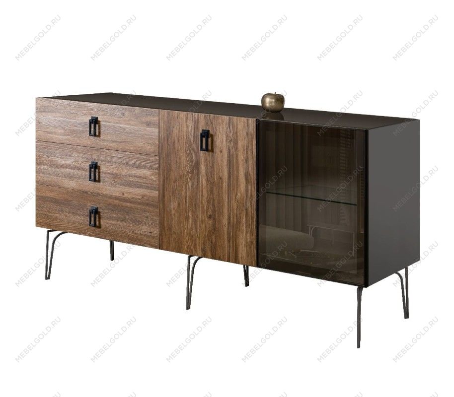 Комод 1.6м Bogemia Wood Fa (Серый) (Lakobel/Черный) БМКМ-4(Wo)[5][10]