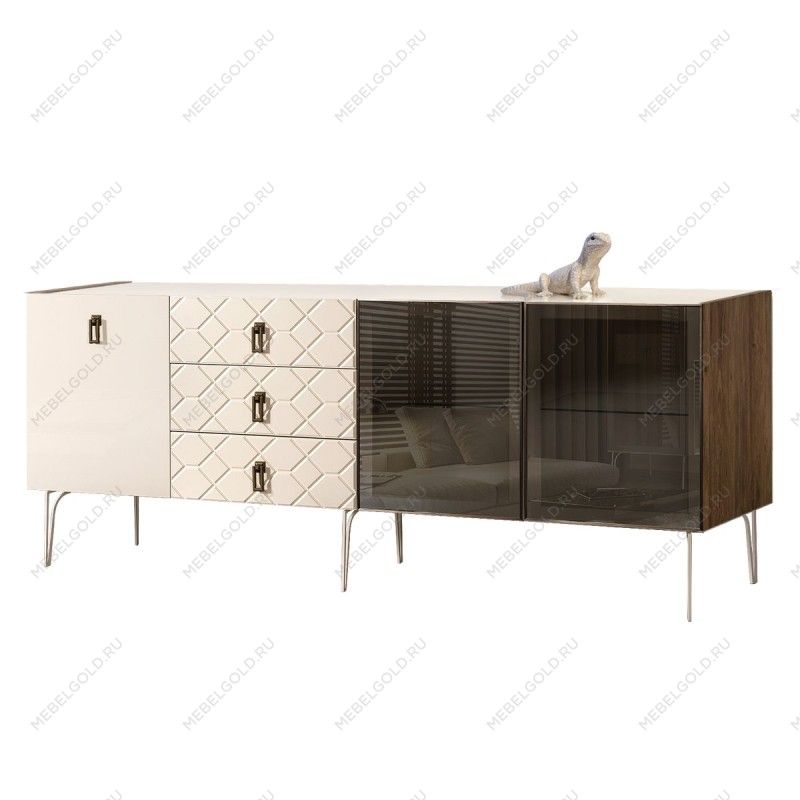 Комод 2.1м Bogemia Woodline Fa (Слоновая кость) (Lakobel/Черный) БМКМ-5[5][10]