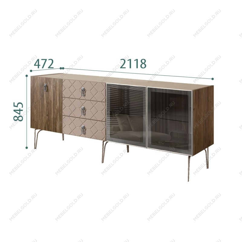 Комод 2.1м Bogemia Woodline Wood Fa (Мокка) (Novabuk/Хром) БМКМ-5[5][10]