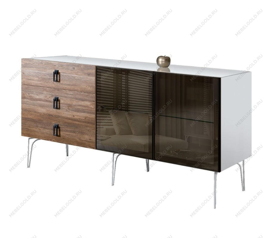 Комод 1.6м Bogemia Wood Fa (Белый) (Lakobel/Черный) БМКМ-4(Wo)[5]