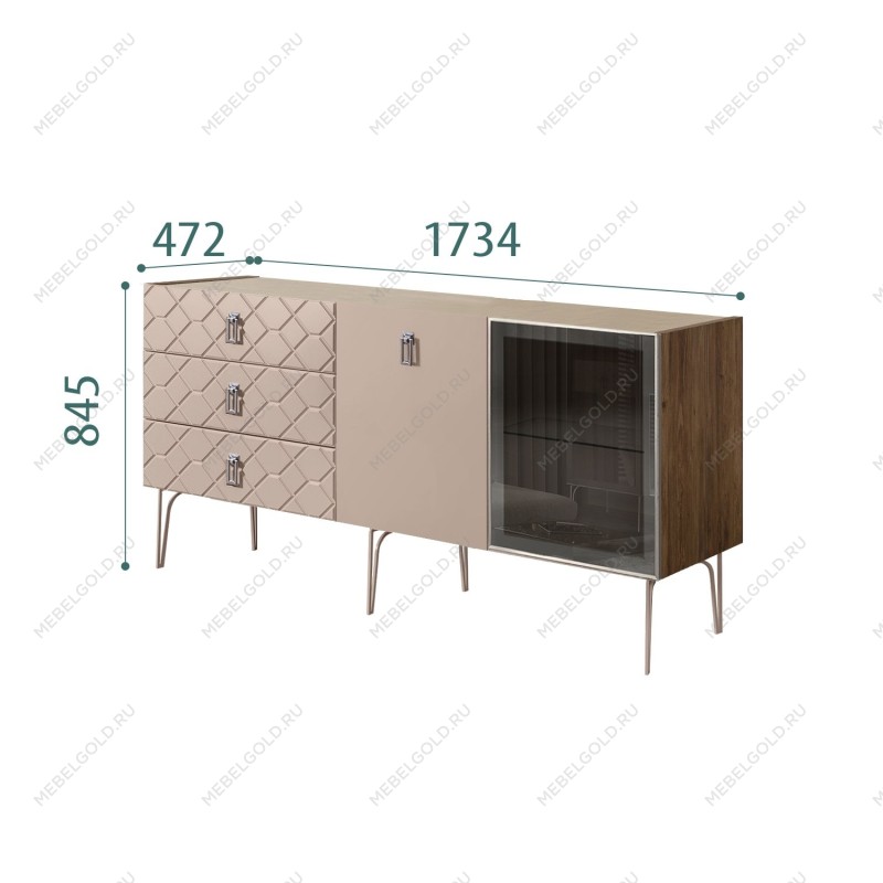 Комод 1.6м Bogemia Woodline Fa (Мокка) (Novabuk/Хром) БМКМ-4[5][10]