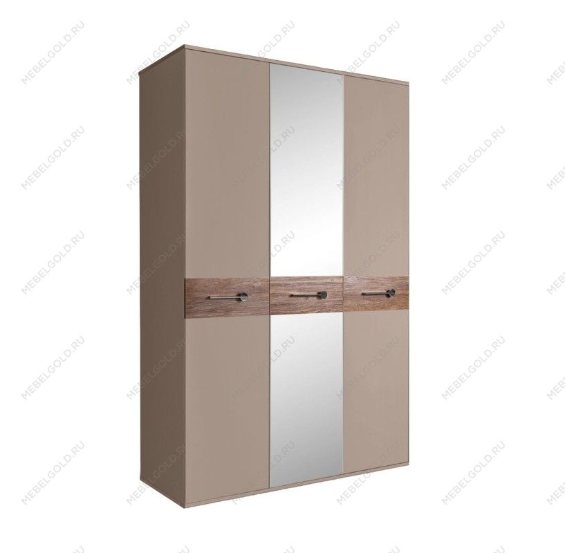 Шкаф 3-х дверный с зеркалом Bogemia Wood Wo (Мокка/Хром) БМШ1/3(Wo)