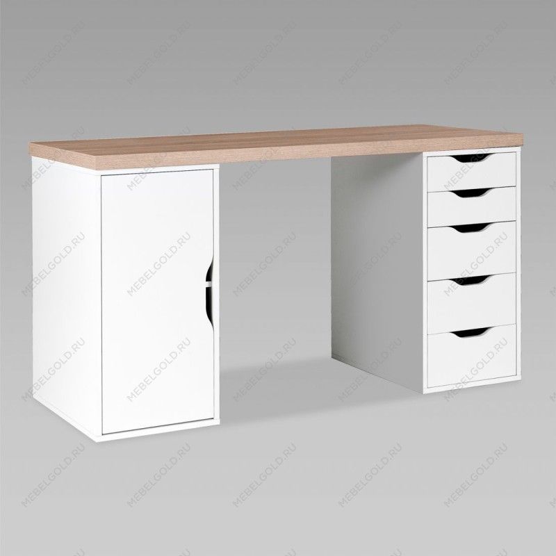 ИНГАР 2/5/ДВ стол письменный 140x75x55, дуб беленый/белый