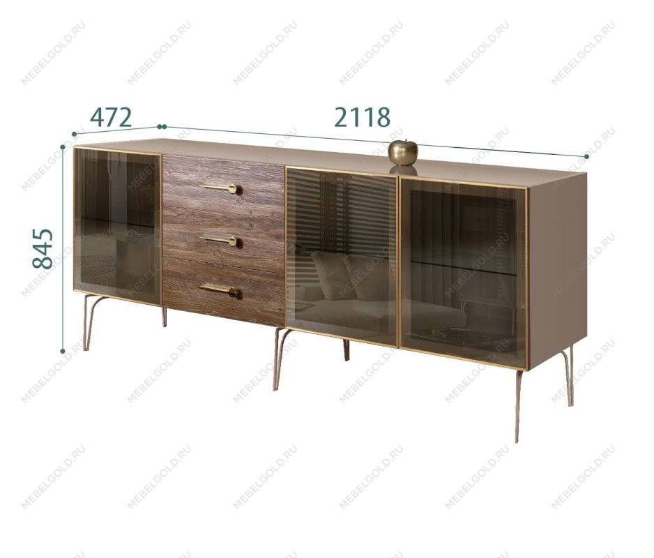 Комод 2.1м Bogemia Wood Wo (Мокка) (Lakobel/Золото) БМКМ-5(Wo)[5]