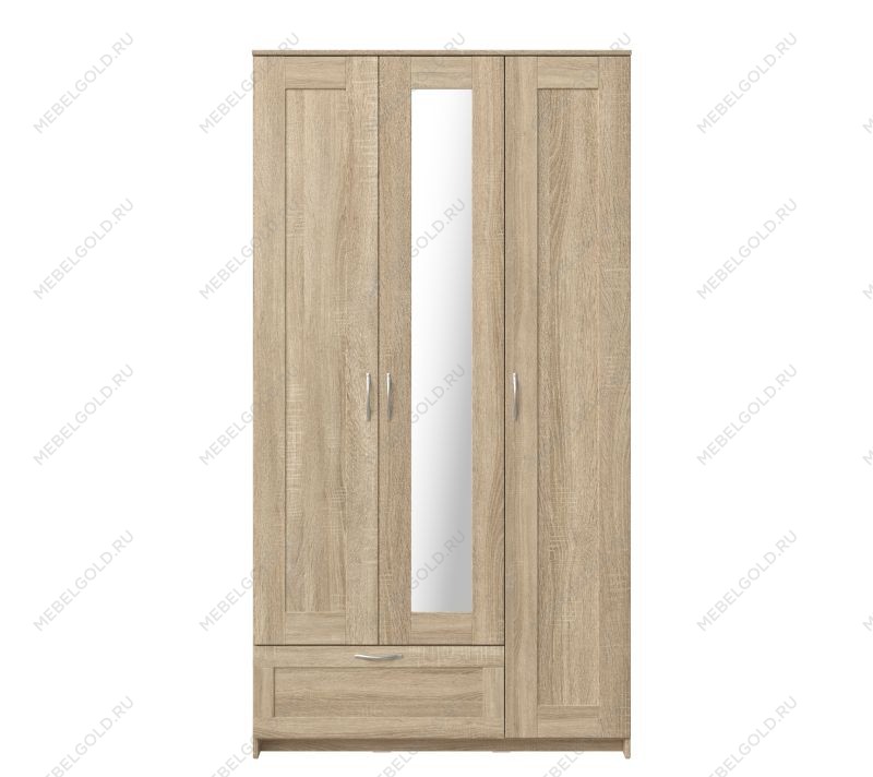 БРИМНЭС / СИРИУС Шкаф трёхдверный ИКЕА / IKEA с одним выдвижным ящиком и зеркалом, Дуб Сонома | изображение 1