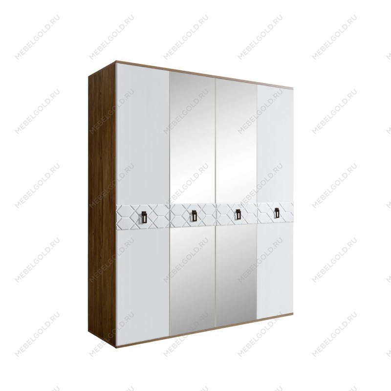 Шкаф 4-х дв. с зеркалами Bogemia Woodline Fa (Белый/Черный) БМШ1/4(Fa)