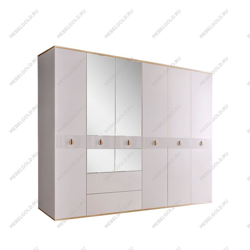 Шкаф 6-ти дверный с зеркалом, с ящиками Римини СОЛО (Белый/Золото) РМШ1/61(s)