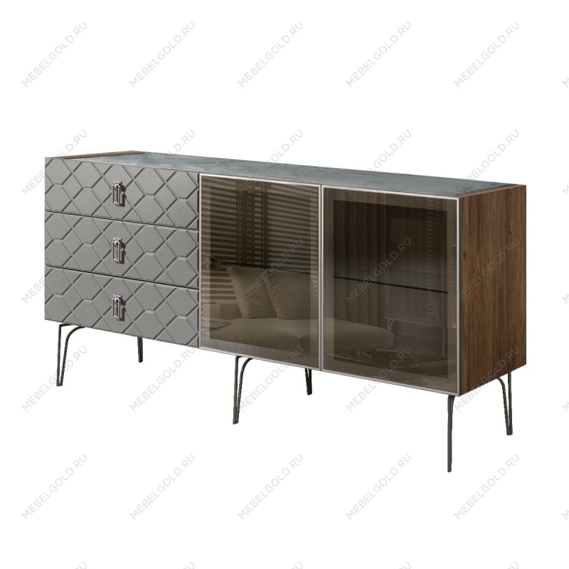 Комод 1.6м Bogemia Woodline Fa (Серый) (Novabuk/Хром) БМКМ-4[5]