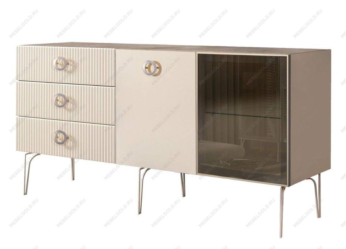 Комод 1.6м Bogemia Fillini (Слоновая кость) (Novabuk/Хром) БМКМ-4(Fi)[5][10]