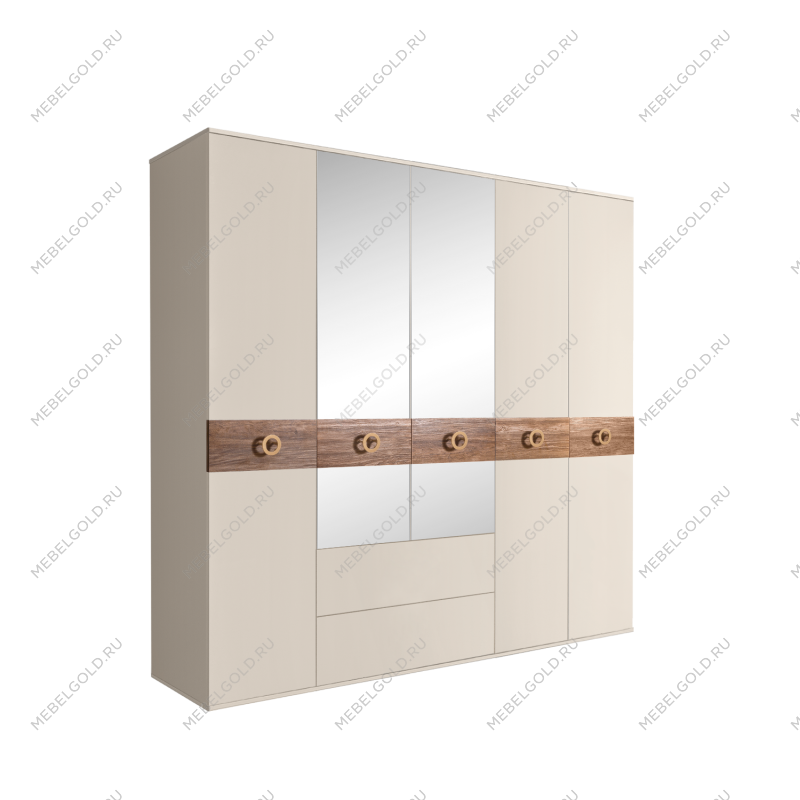 Шкаф 5-ти дверный с зеркалами, с ящиками, Bogemia Wood Fa (Слоновая кость/Золото) БМШ1/51(Wo)