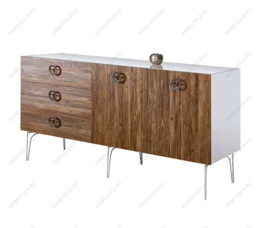 Комод 1.6м Bogemia Wood Fi (Белый) (Lakobel/Хром) БМКМ-4(Wo)