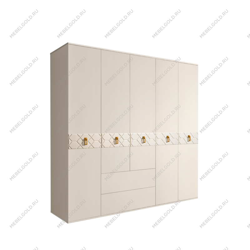 Шкаф 5-ти дверный с ящиками, Bogemia Farfalle (Слоновая кость/Золото) БМШ2/51(Fa)