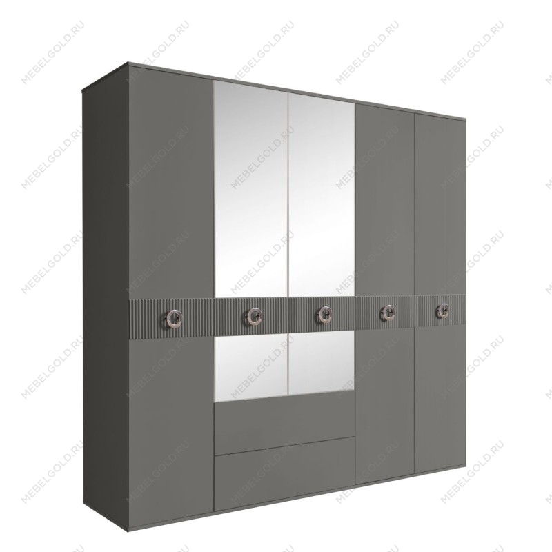 Шкаф 5-ти дверный с зеркалами, с ящиками, Bogemia Fillini (Серый/Хром) БМШ1/51(Fi)