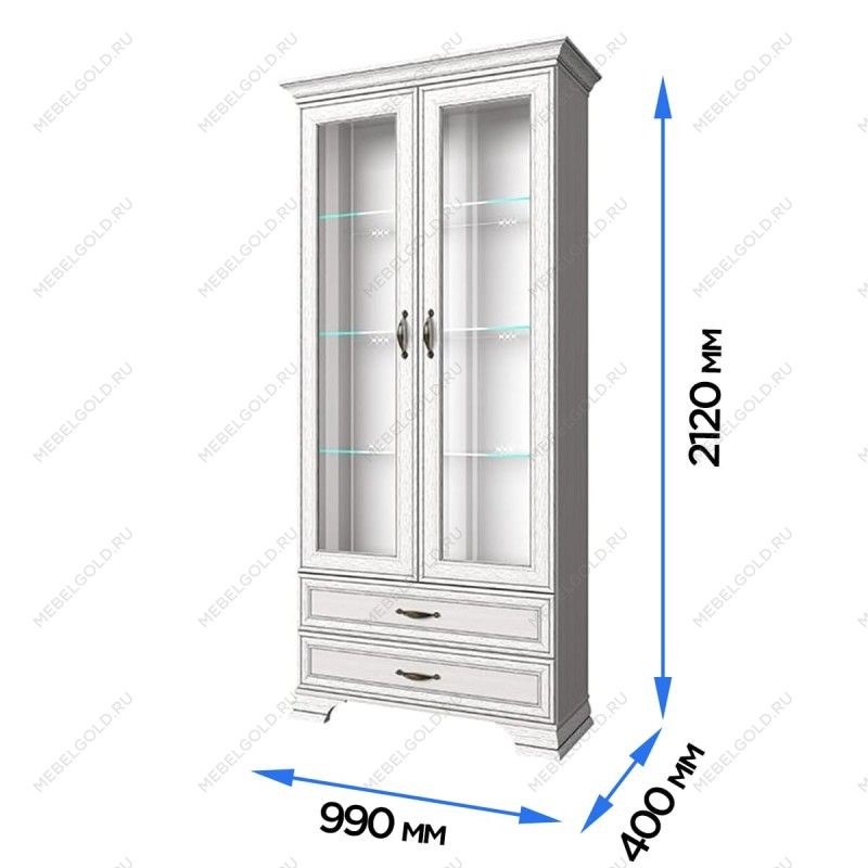 Шкаф с витриной Тиффани 2V2S вудлайн кремовый | изображение 2