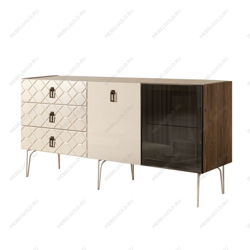 Комод 1.6м Bogemia Woodline Fa (Слоновая кость) (Novabuk/Черный) БМКМ-4[5][10]