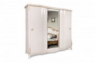 Шкаф-купе для одежды 3-х дв. Трио (с зеркалом), белая эмаль с золотой патиной