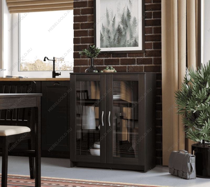 БРИМНЭС / СИРИУС тумба ИКЕА / IKEA 2 двери со стеклом 78х95 Дуб Венге | изображение 4