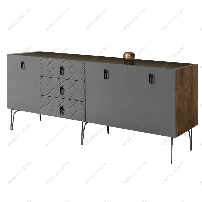 Комод 2.1м Bogemia Woodline Fa (Серый) (Lakobel/Черный) БМКМ-5