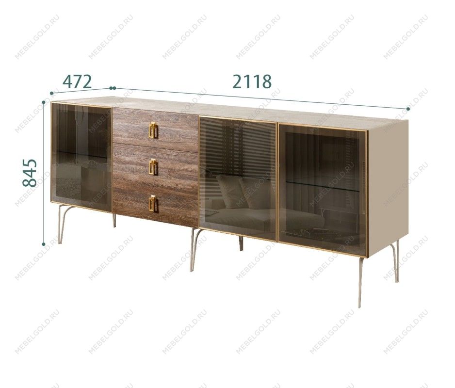 Комод 2.1м Bogemia Wood Fa (Ваниль) (Novabuk/Золото) БМКМ-5(Wo)[5]