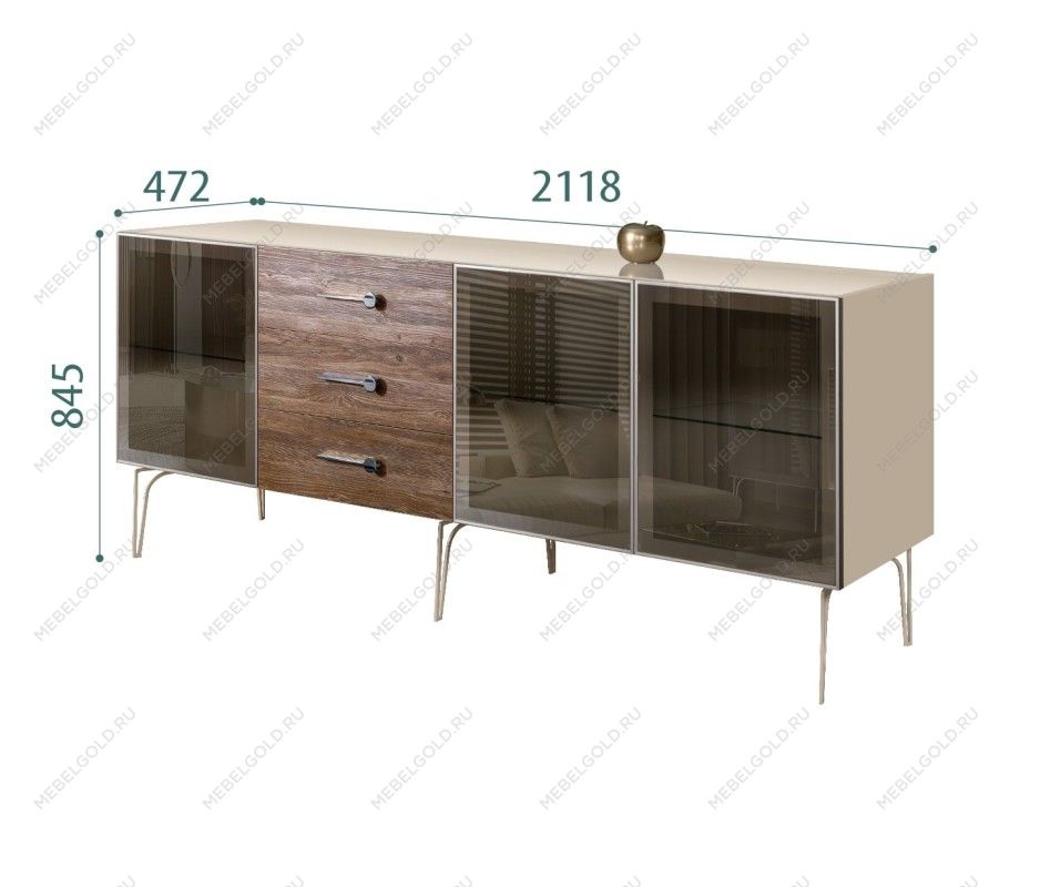 Комод 2.1м Bogemia Wood Wo (Ваниль) (Lakobel/Хром) БМКМ-5(Wo)[5]