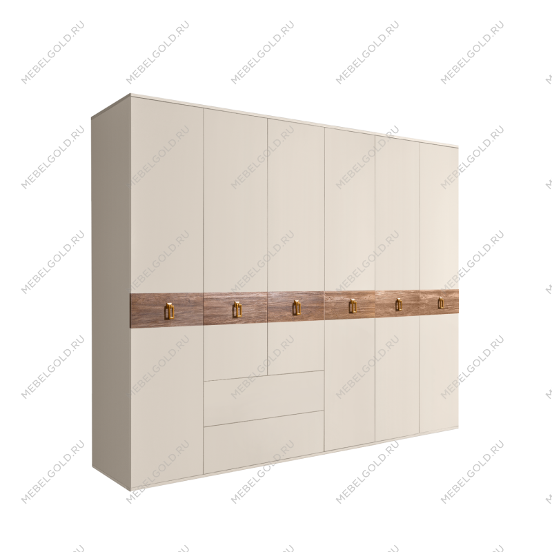 Шкаф 6-ти дверный с ящиками, Bogemia Wood Fa (Слоновая кость/Золото) БМШ2/61(Wo)