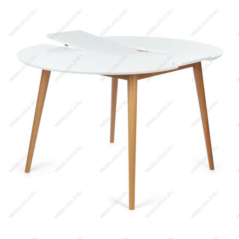 Стол круглый раскладной обеденный BOSCO (Боско) Белый+Натуральный (Бук) | изображение 4