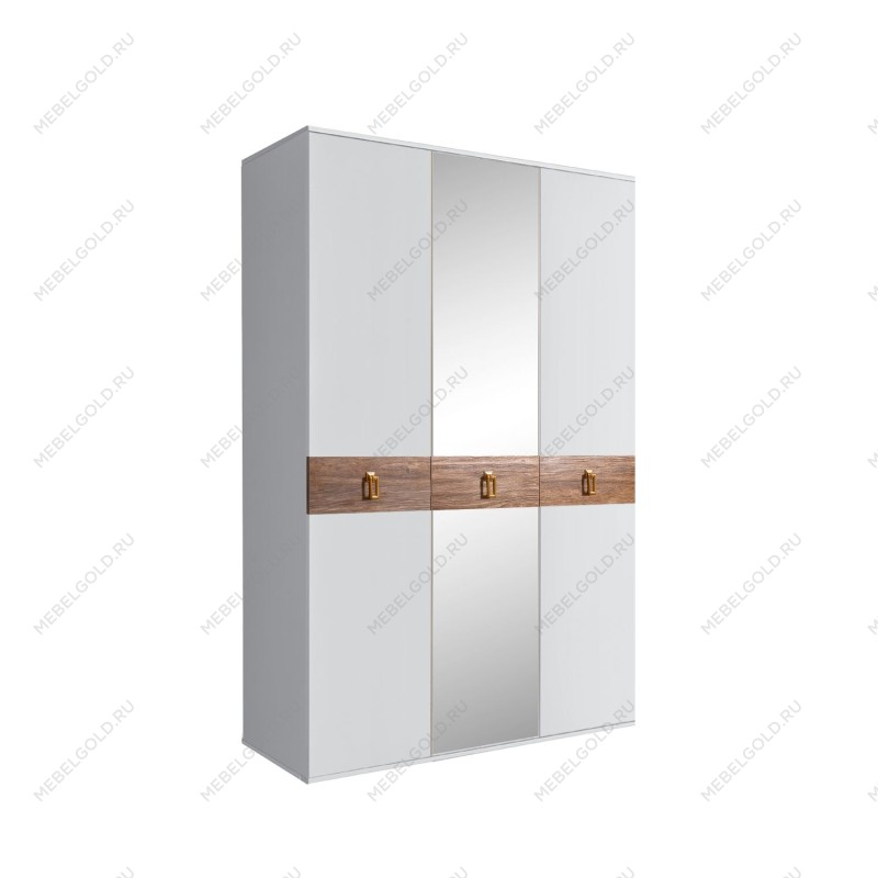 Шкаф 3-х дверный с зеркалом Bogemia Wood Fa (Белый/Золото) БМШ1/3(Wo)