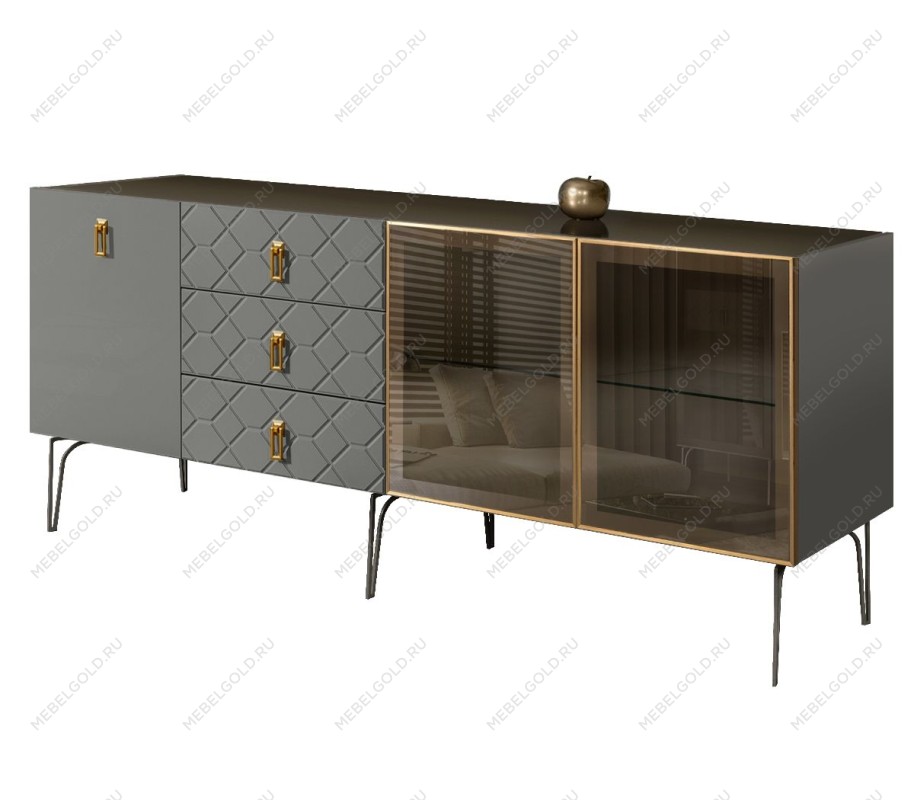 Комод 2.1м Bogemia Farfalle (Серый) (Lakobel/Золото) БМКМ-5(Fa)[5][10]