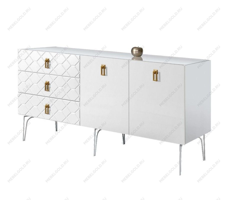 Комод 1.6м Bogemia Farfalle (Белый) (Lakobel/Золото) БМКМ-4(Fa)