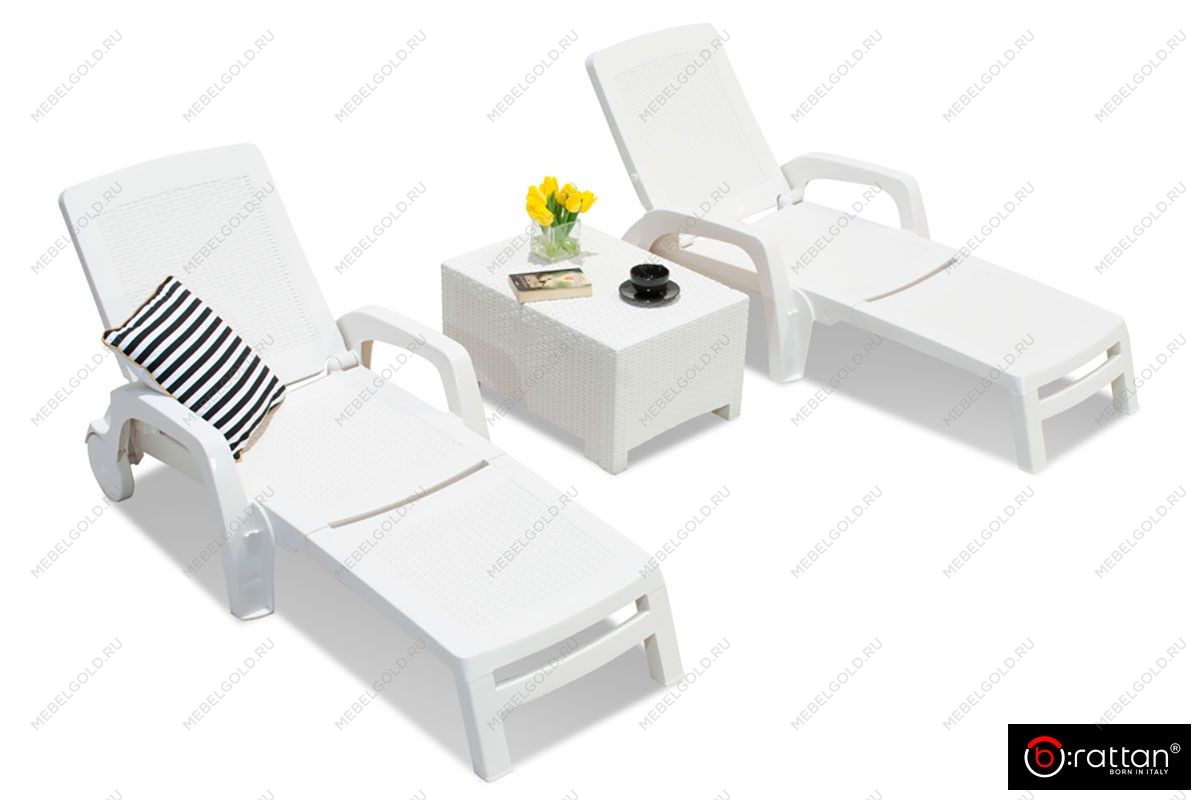 Шезлонг B:rattan MIAMI складной, белый | изображение 1