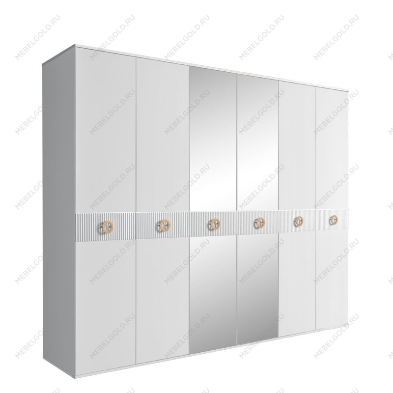 Шкаф 6-ти дв. с зеркалами Bogemia Fillini (Белый/Золото) БМШ1/6(Fi)