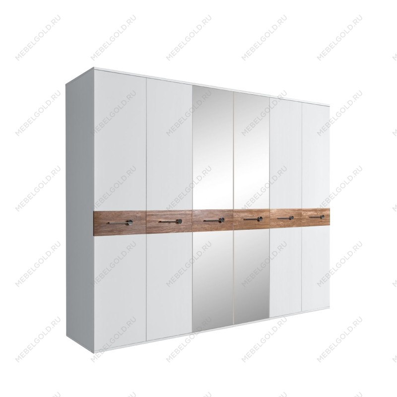 Шкаф 6-ти дв. с зеркалами Bogemia Wood Wo (Белый/Хром) БМШ1/6(Wo)