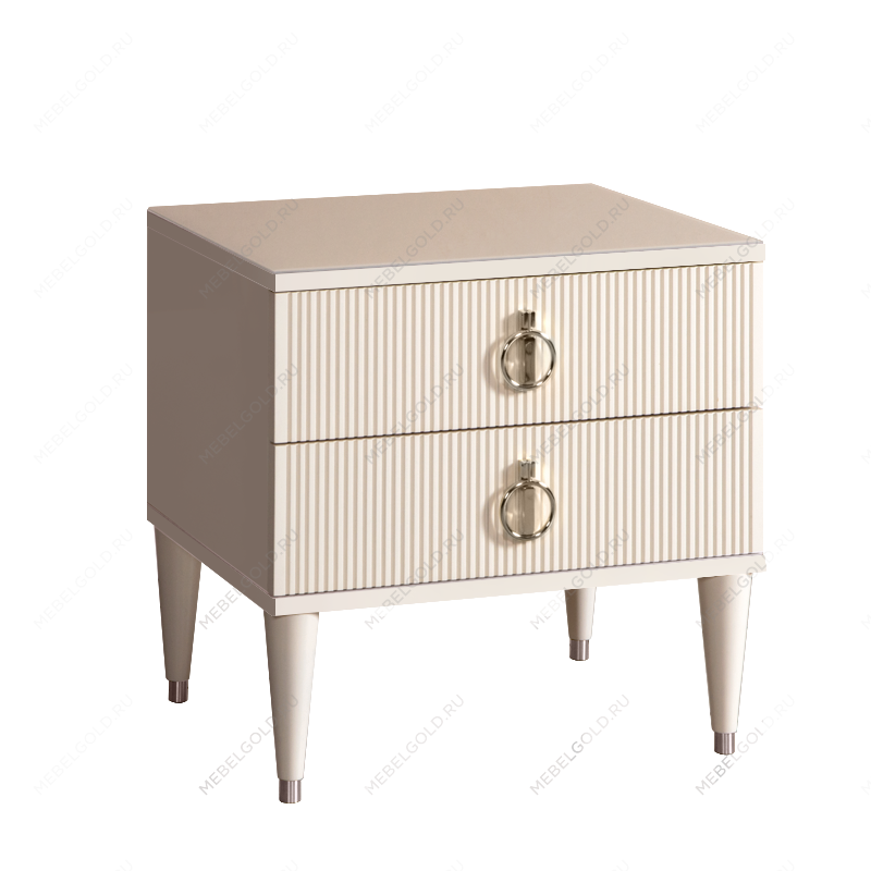 Тумба прикроватная 2 ящика Римини СОЛО (Бежевый/Серебро) РМТП-2(s)