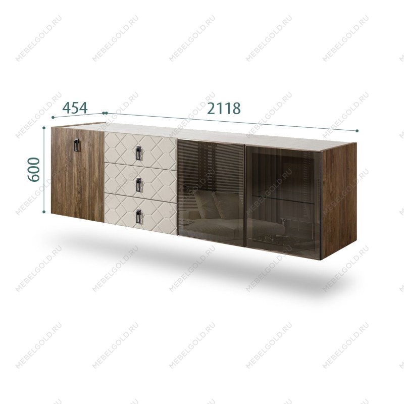 Комод 2.1м Bogemia Woodline Fly Wood Fa (Шелк) (Novabuk/Черный) БМКМ-5[5][10]