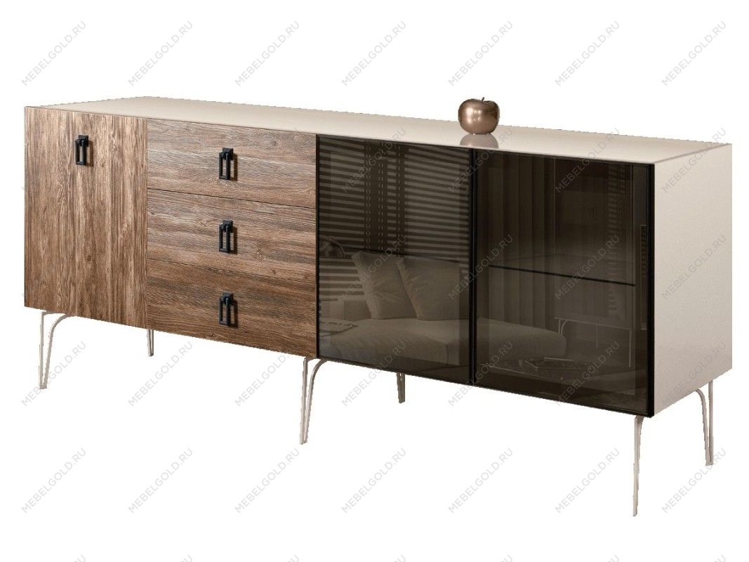 Комод 2.1м Bogemia Wood Fa (Слоновая кость) (Lakobel/Черный) БМКМ-5(Wo)[5][10]