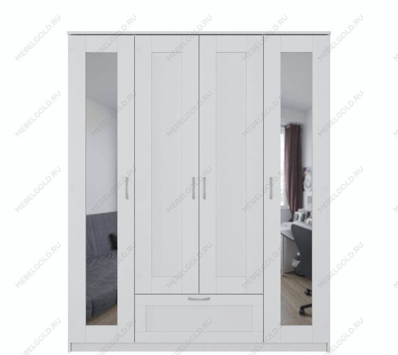 БРИМНЭС / СИРИУС Шкаф ИКЕА / IKEA комбинированный 4 двери и 1 ящик белый (с 2 зеркалами) | изображение 1