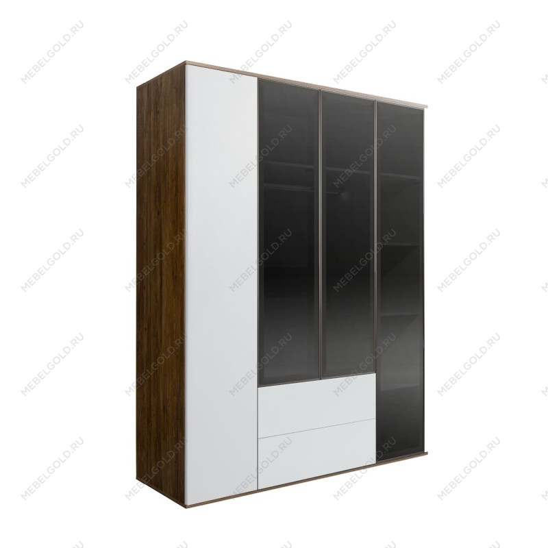 Шкаф 4-х дв. с ящиками Bogemia Woodline Air (Белый/Черный) БМШ2/42(3)