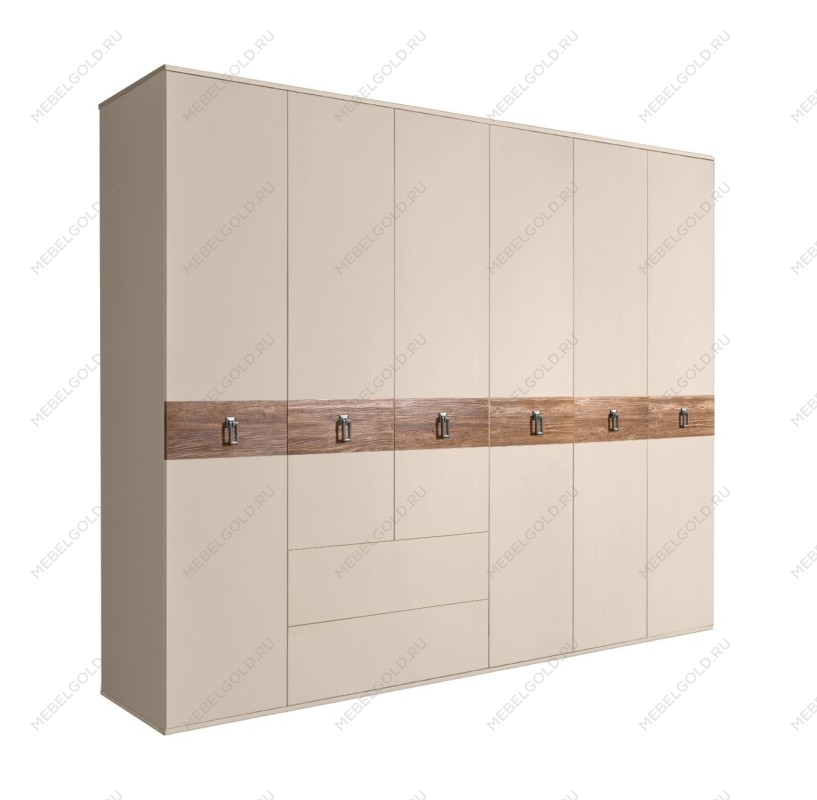 Шкаф 6-ти дверный с ящиками, Bogemia Wood Fa (Ваниль/Хром) БМШ2/61(Wo)