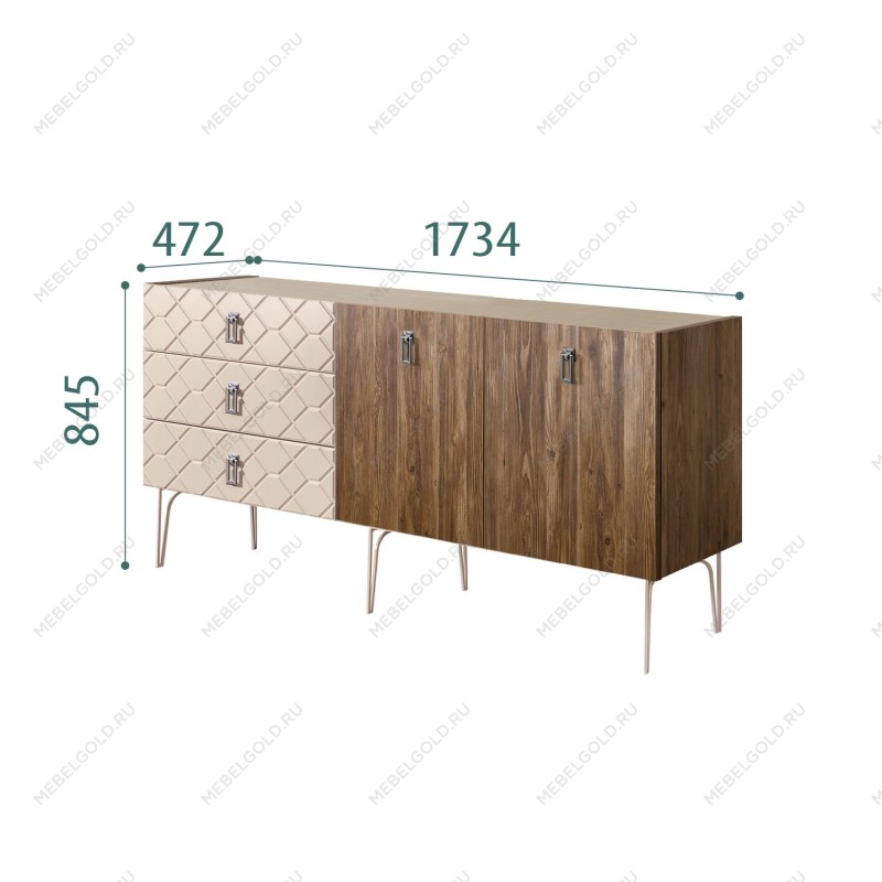 Комод 1.6м Bogemia Woodline Wood Fa (Ваниль) (Novabuk/Хром) БМКМ-4