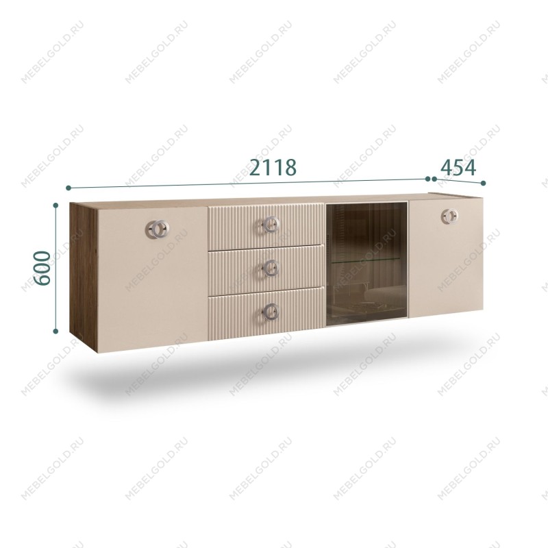 Комод 2.1м Bogemia Woodline Fly Fi (Ваниль) (Novabuk/Хром) БМКМ-5[4]