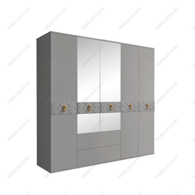 Шкаф 5-ти дверный с зеркалами, с ящиками, Bogemia Farfalle (Серый/Золото) БМШ1/51(Fa)