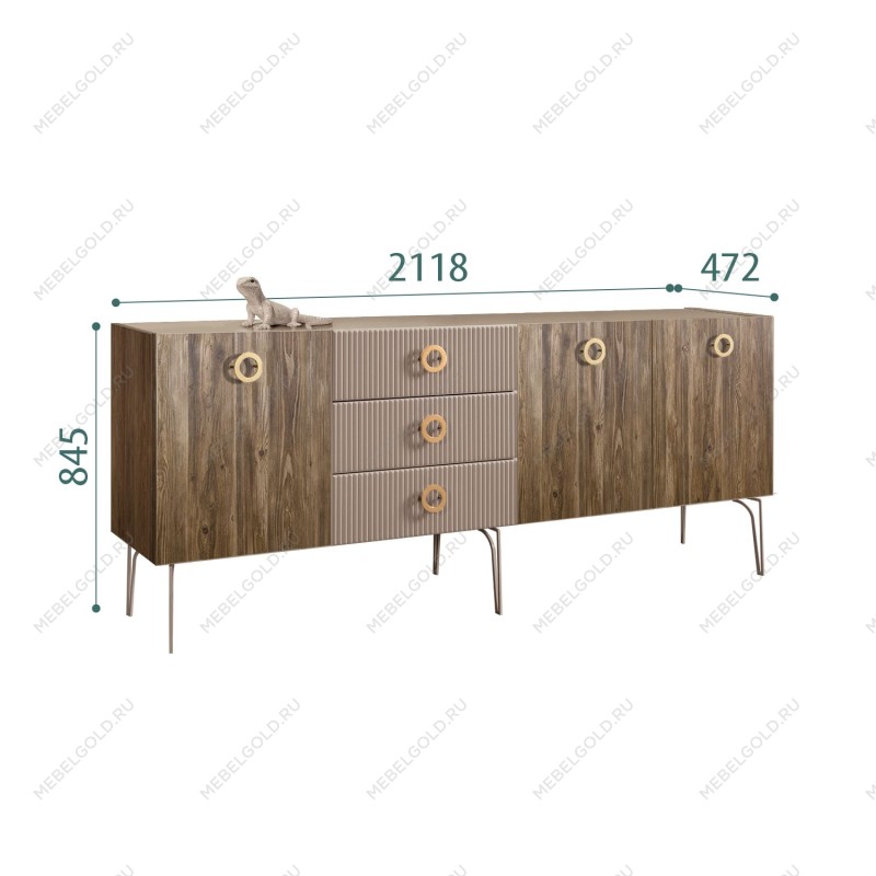 Комод 2.1м Bogemia Woodline Wood Fi (Мокка) (Lakobel/Золото) БМКМ-5