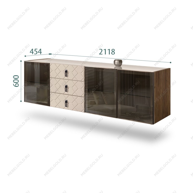 Комод 2.1м Bogemia Woodline Fly Fa (Ваниль) (Lakobel/Черный) БМКМ-5[5]