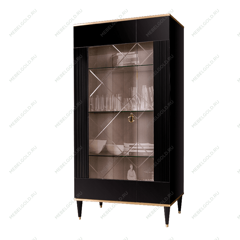 Витрина 2-ств. Римини СОЛО (Черный/Золото) (Левая) РМВ2-2С(s)