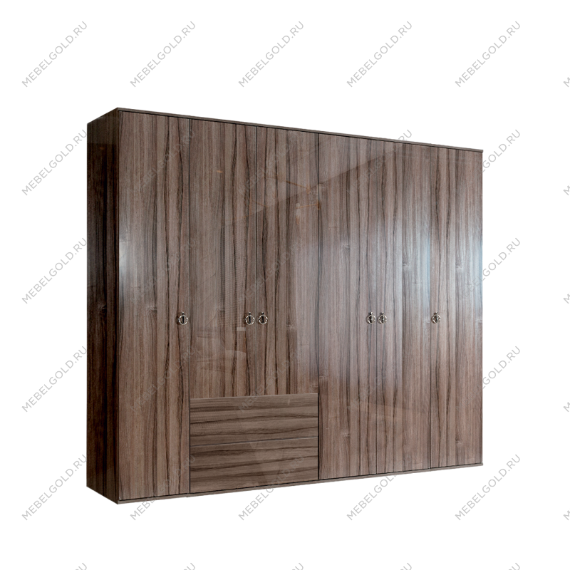 Шкаф 6-ти дверный с ящиками Римини (Орех империя/Серебро) РМШ2/61