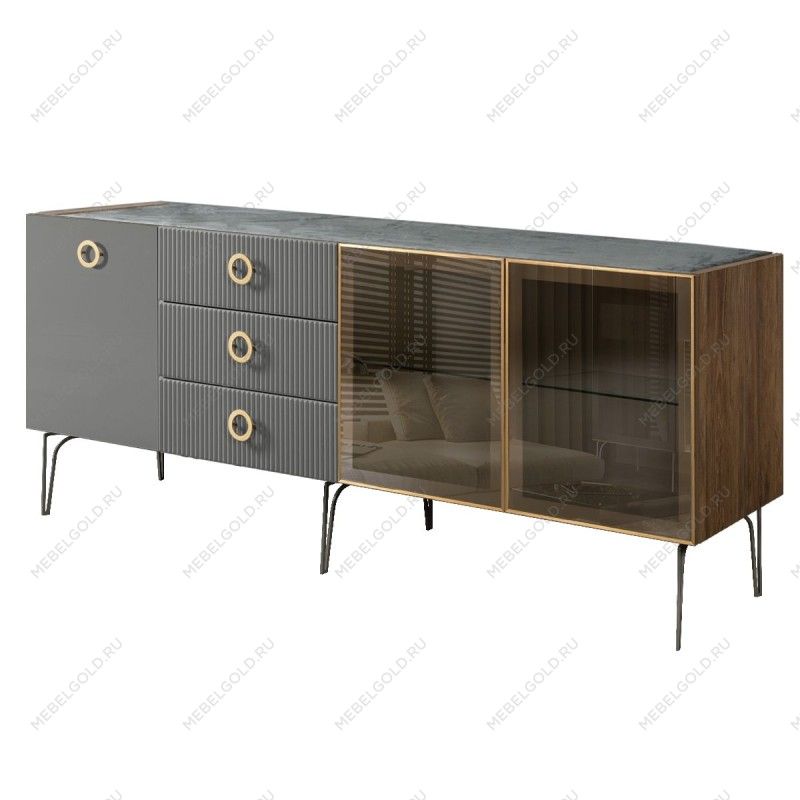 Комод 2.1м Bogemia Woodline Fi (Серый) (Novabuk/Золото) БМКМ-5[5][10]