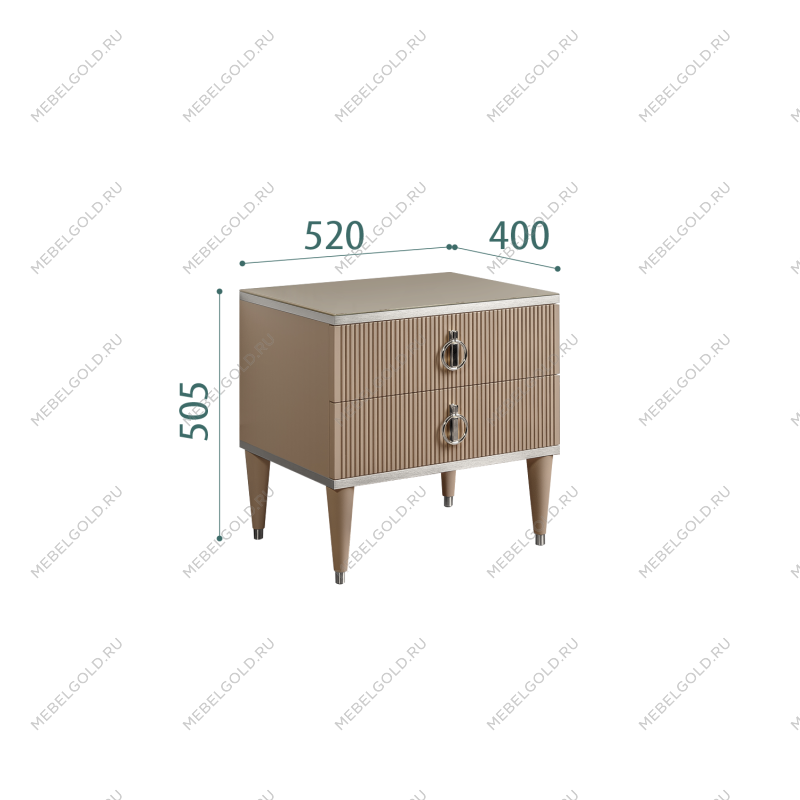 Тумба прикроватная 2 ящика Римини СОЛО (Мокка/Серебро) РМТП-2(s)