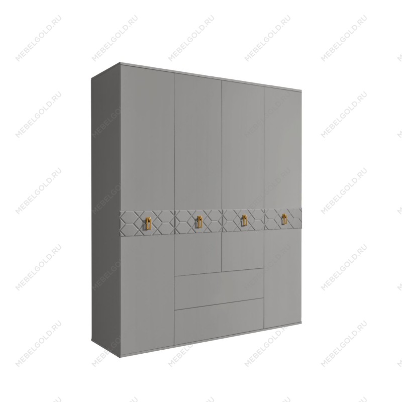 Шкаф 4-х дверный с ящиками, Bogemia Farfalle (Серый/Золото) БМШ2/41(Fa)