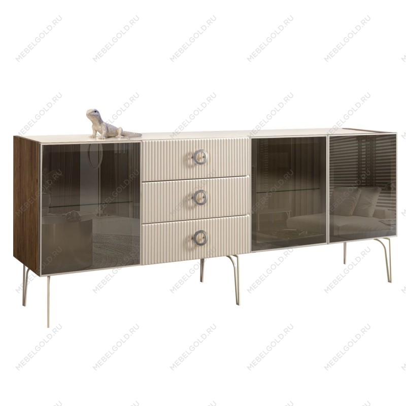 Комод 2.1м Bogemia Woodline Fi (Слоновая кость) (Lakobel/Хром) БМКМ-5[5]